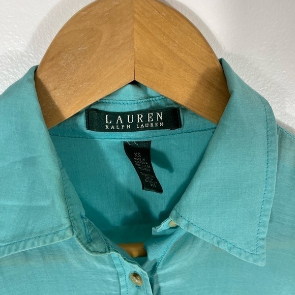 LAUREN Ralph Lauren Cotton Silk Blend Button Up Womens Size XS Blue Shirt Top - Picture 4 of 14